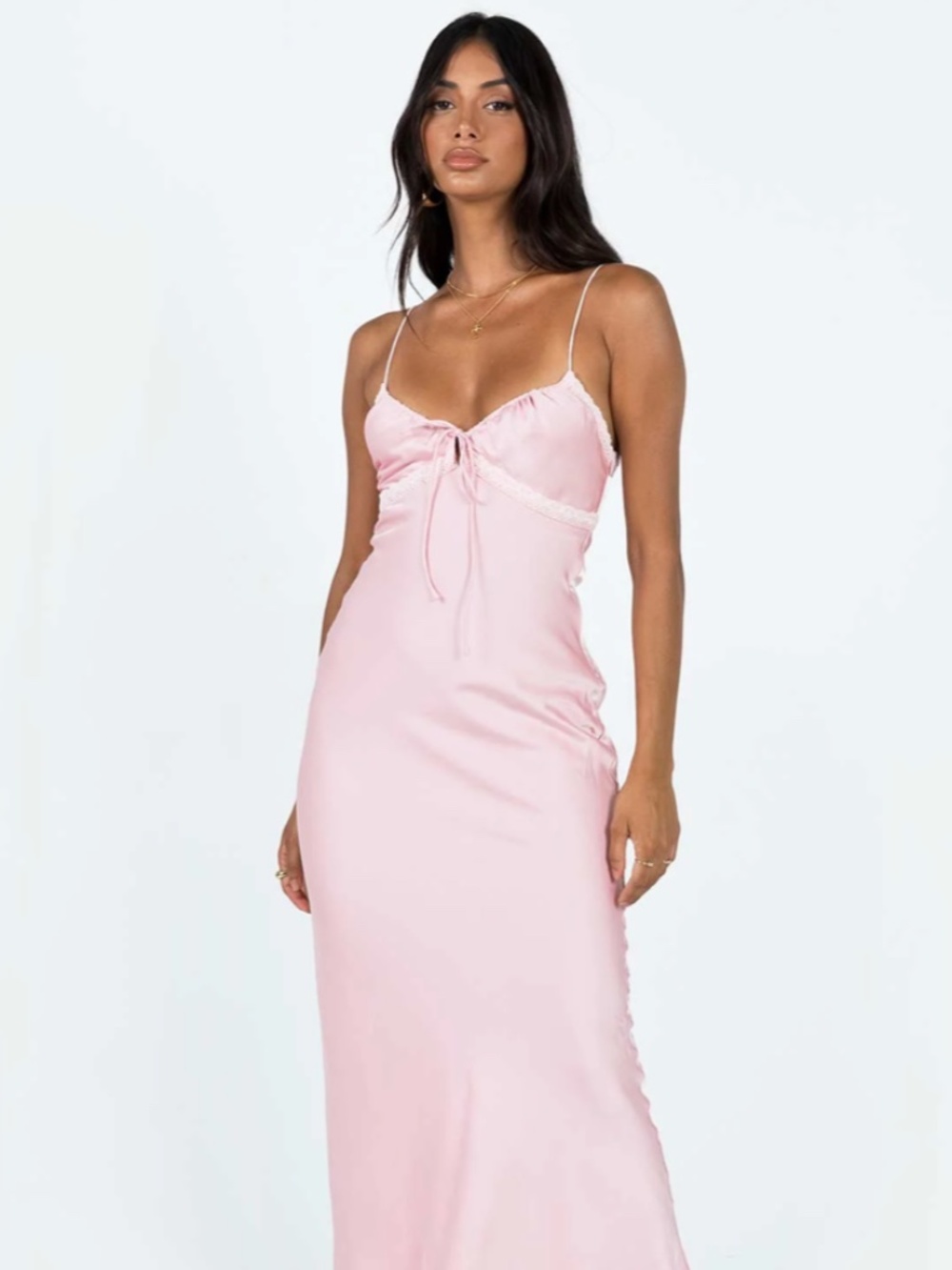 Princess Polly Emily Maxi Blush Pink Satin Slip Dress with Lace Trim | 4